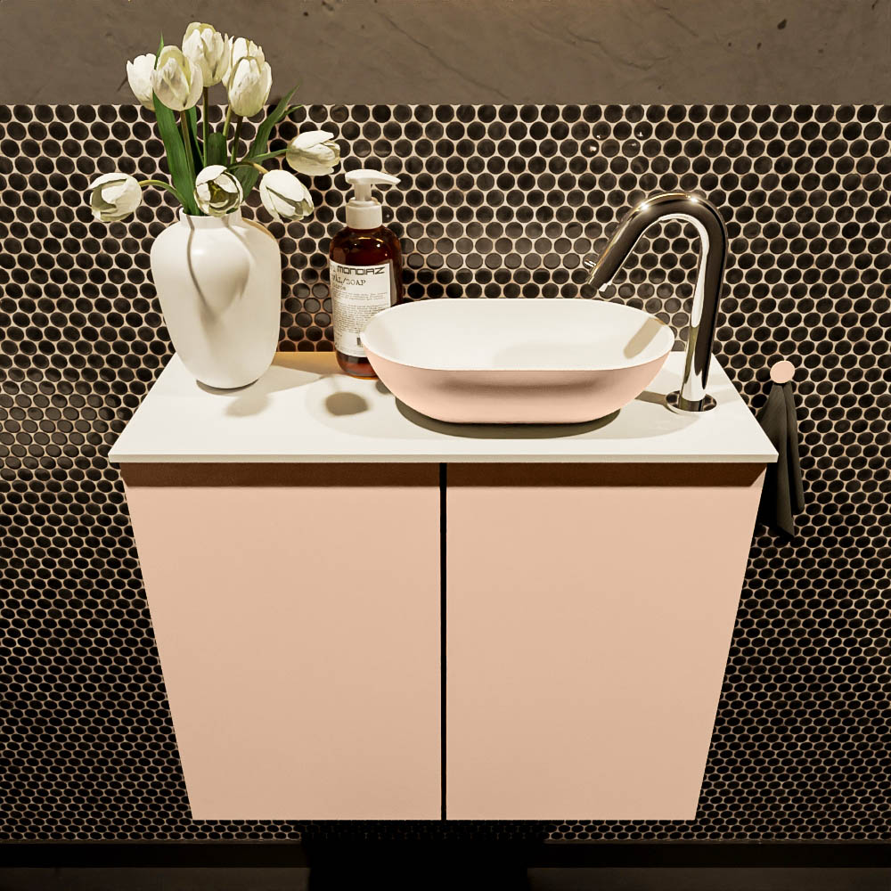 MONDIAZ FOWY toiletmeubel 60cm kleur rosee. Waskom positie rechts kleur rosee | talc. Met 1 kraangat - Afbeelding 2