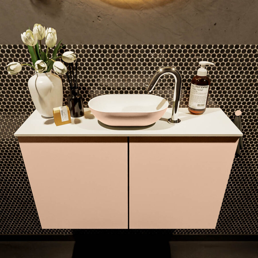 MONDIAZ FOWY toiletmeubel 80cm kleur rosee. Waskom positie midden kleur rosee | talc. Met 1 kraangat - Afbeelding 2