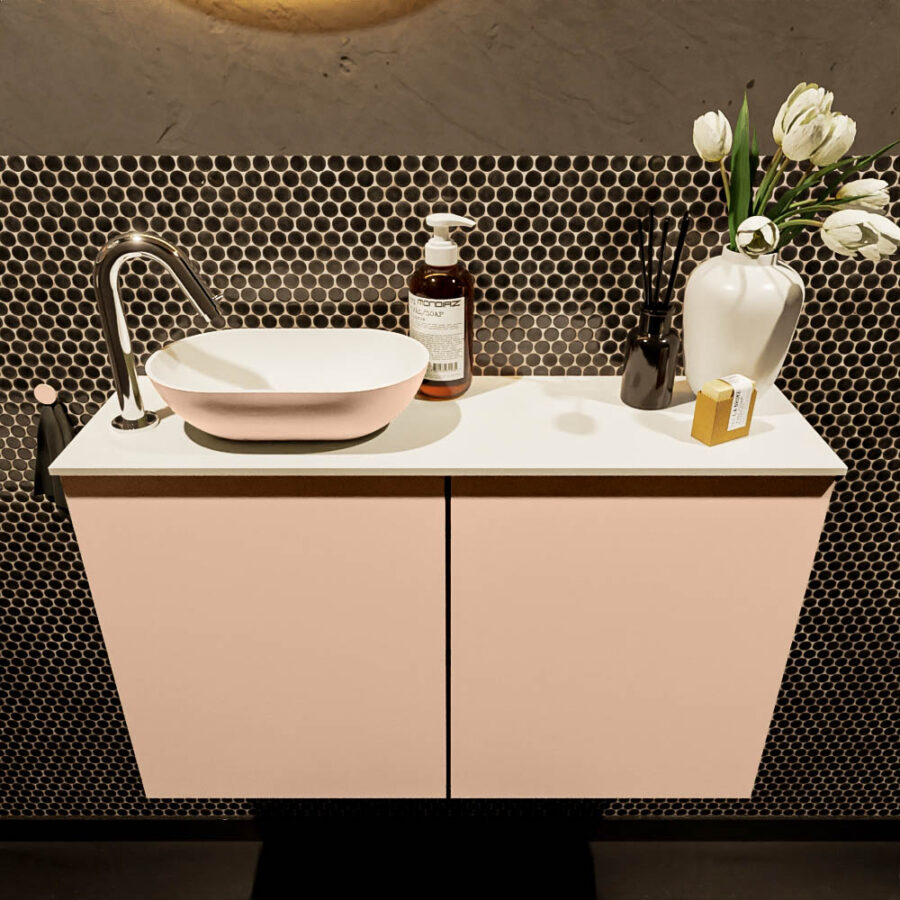 MONDIAZ FOWY toiletmeubel 80cm kleur rosee. Waskom positie links kleur rosee | talc. Met 1 kraangat - Afbeelding 2