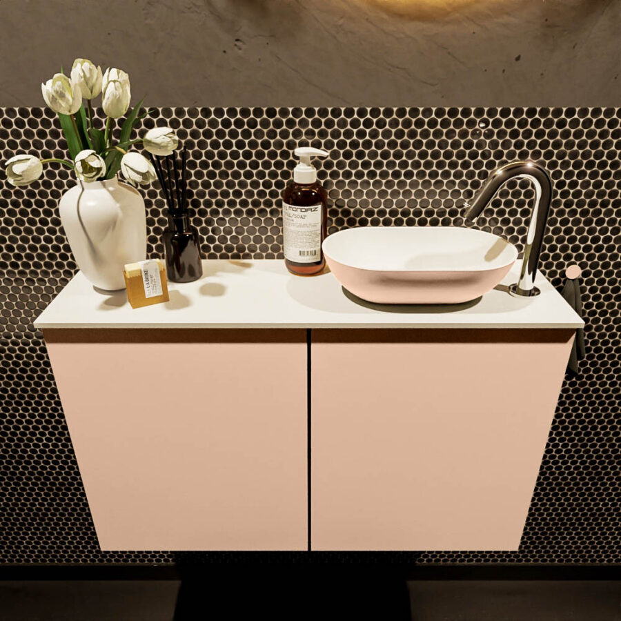 MONDIAZ FOWY toiletmeubel 80cm kleur rosee. Waskom positie rechts kleur rosee | talc. Met 1 kraangat - Afbeelding 2