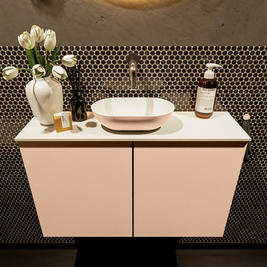 MONDIAZ FOWY toiletmeubel 80cm kleur rosee. Waskom positie midden kleur rosee | talc. Zonder kraangat - Afbeelding 2