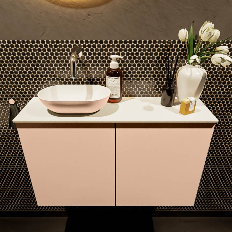 MONDIAZ FOWY toiletmeubel 80cm kleur rosee. Waskom positie links kleur rosee | talc. Zonder kraangat - Afbeelding 2