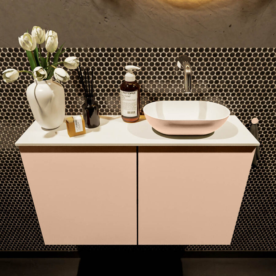 MONDIAZ FOWY toiletmeubel 80cm kleur rosee. Waskom positie rechts kleur rosee | talc. Zonder kraangat - Afbeelding 2