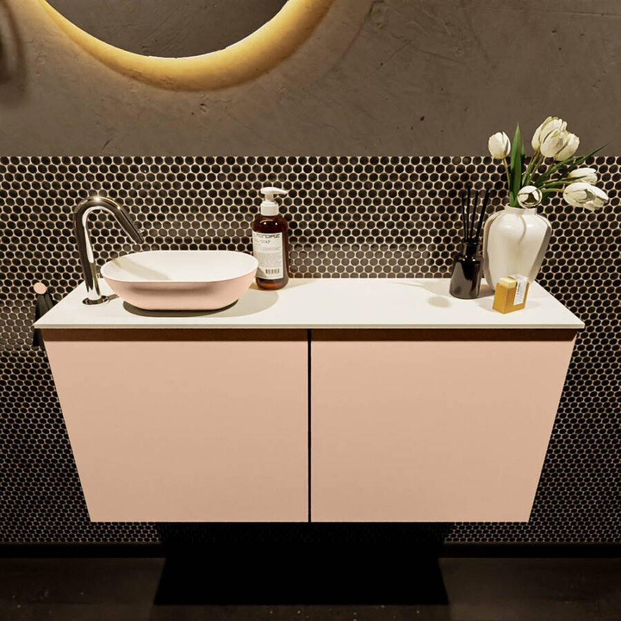 MONDIAZ FOWY toiletmeubel 100cm kleur rosee. Waskom positie links kleur rosee | talc. Met 1 kraangat - Afbeelding 2