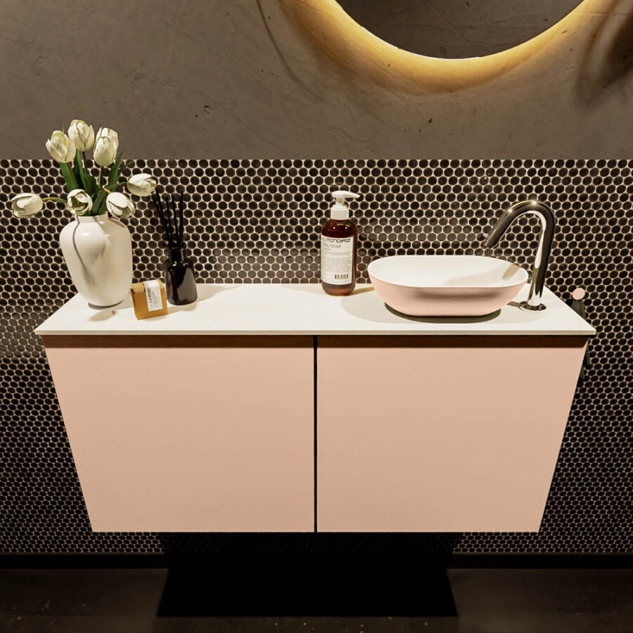 MONDIAZ FOWY toiletmeubel 100cm kleur rosee. Waskom positie rechts kleur rosee | talc. Met 1 kraangat - Afbeelding 2