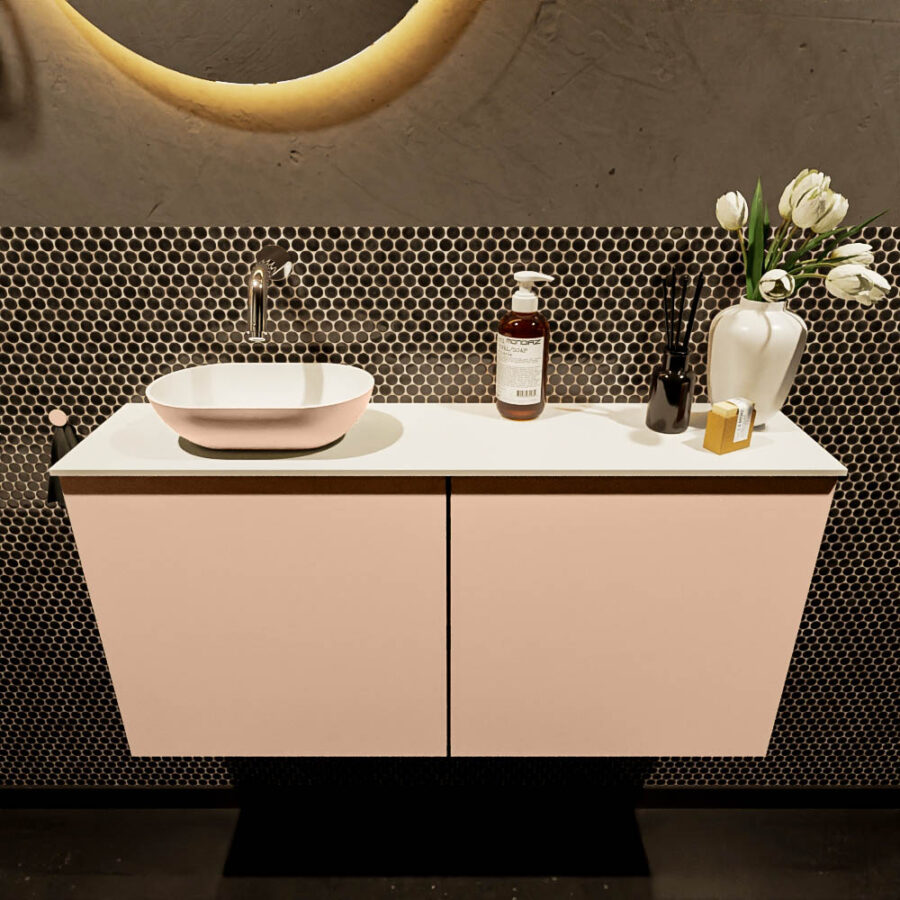 MONDIAZ FOWY toiletmeubel 100cm kleur rosee. Waskom positie links kleur rosee | talc. Zonder kraangat - Afbeelding 2