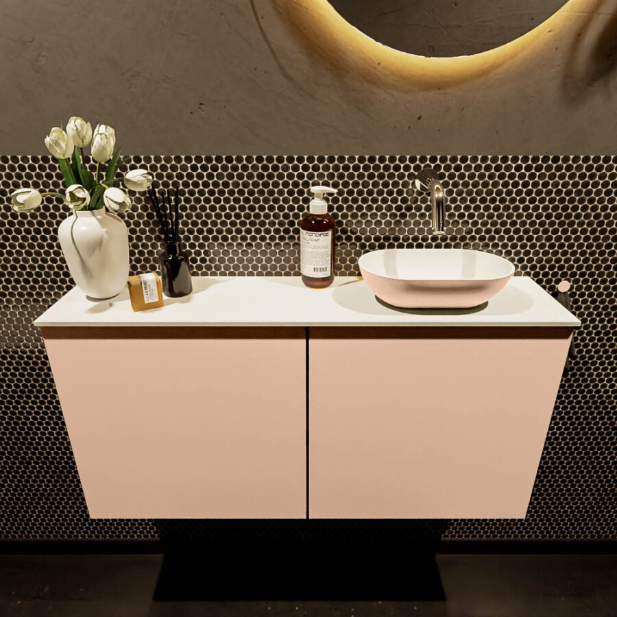MONDIAZ FOWY toiletmeubel 100cm kleur rosee. Waskom positie rechts kleur rosee | talc. Zonder kraangat - Afbeelding 2