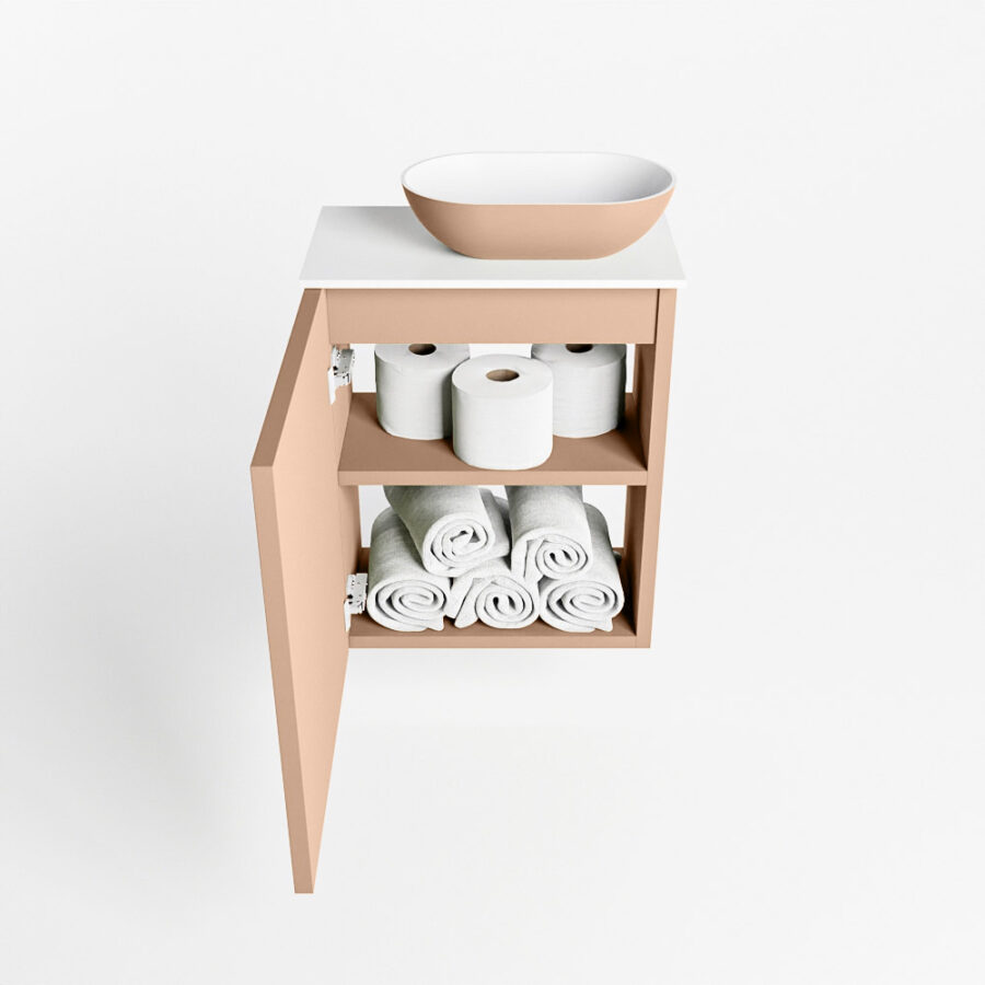 MONDIAZ FOWY toiletmeubel 40cm kleur rosee. Waskom positie rechts kleur rosee | talc. Met 1 kraangat - Afbeelding 8