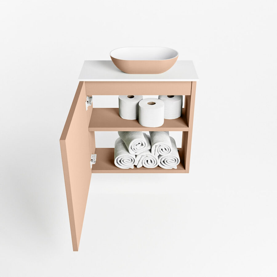 MONDIAZ FOWY toiletmeubel 50cm kleur rosee. Waskom positie rechts kleur rosee | talc. Met 1 kraangat - Afbeelding 8