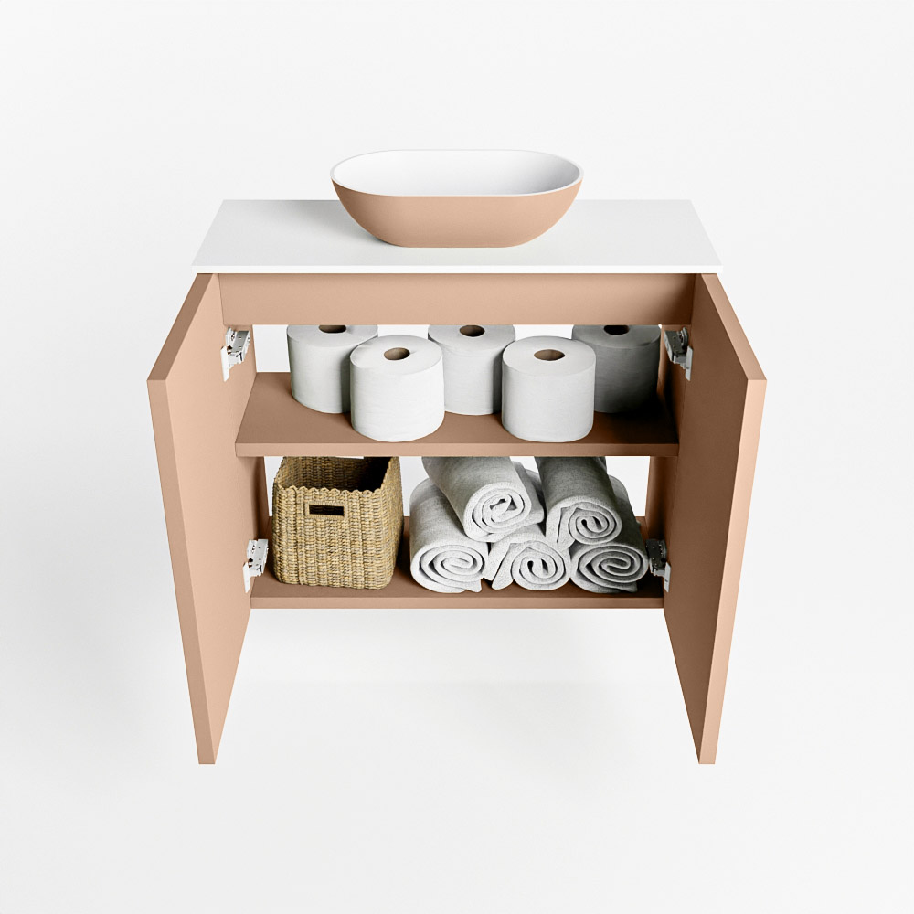 MONDIAZ FOWY toiletmeubel 60cm kleur rosee. Waskom positie midden kleur rosee | talc. Met 1 kraangat - Afbeelding 8