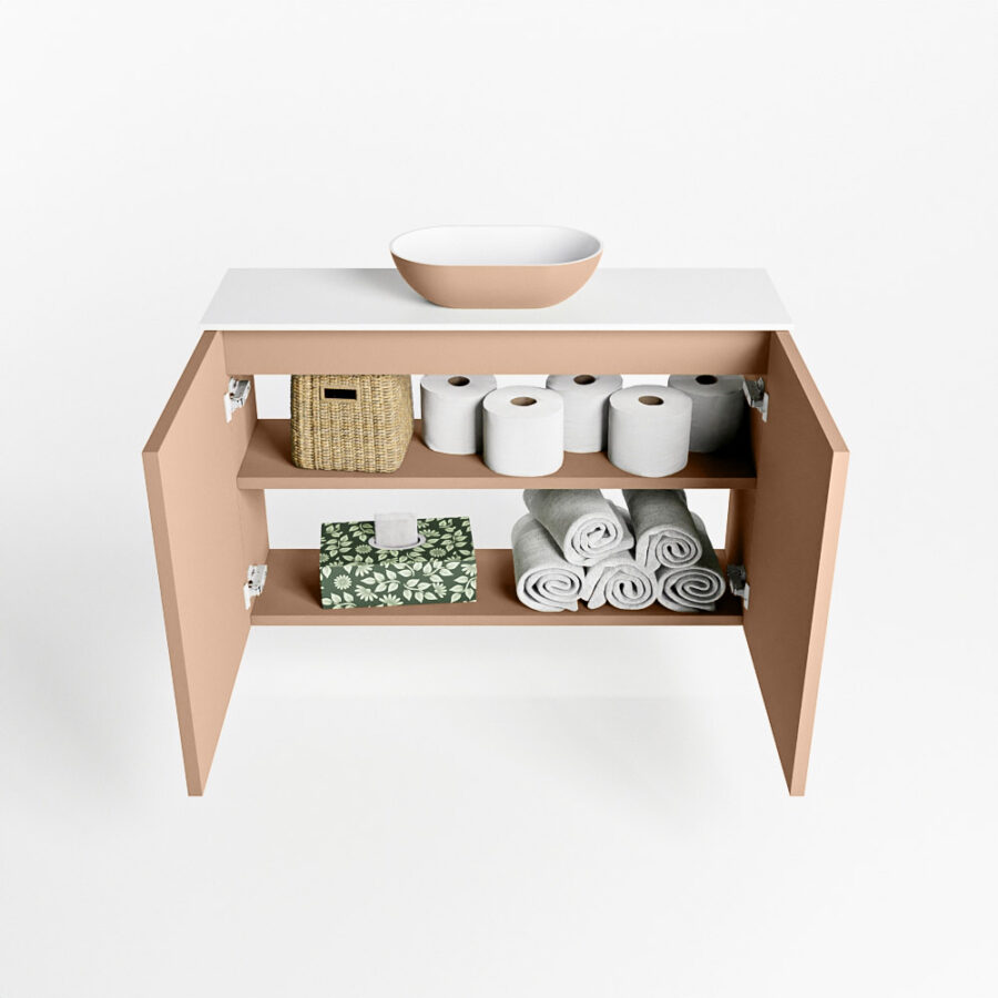 MONDIAZ FOWY toiletmeubel 80cm kleur rosee. Waskom positie midden kleur rosee | talc. Met 1 kraangat - Afbeelding 8