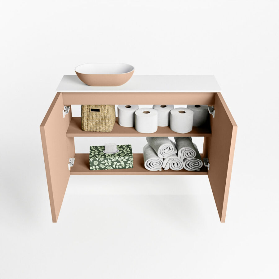 MONDIAZ FOWY toiletmeubel 80cm kleur rosee. Waskom positie links kleur rosee | talc. Zonder kraangat - Afbeelding 8