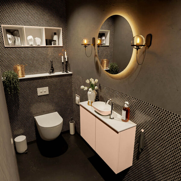 MONDIAZ FOWY toiletmeubel 80cm kleur rosee. Waskom positie midden kleur rosee | talc. Met 1 kraangat