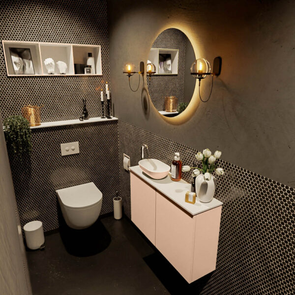 MONDIAZ FOWY toiletmeubel 80cm kleur rosee. Waskom positie links kleur rosee | talc. Met 1 kraangat
