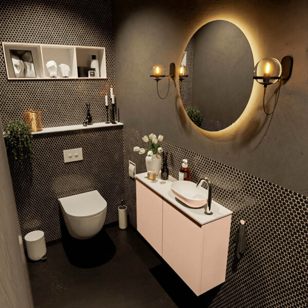 MONDIAZ FOWY toiletmeubel 80cm kleur rosee. Waskom positie rechts kleur rosee | talc. Met 1 kraangat