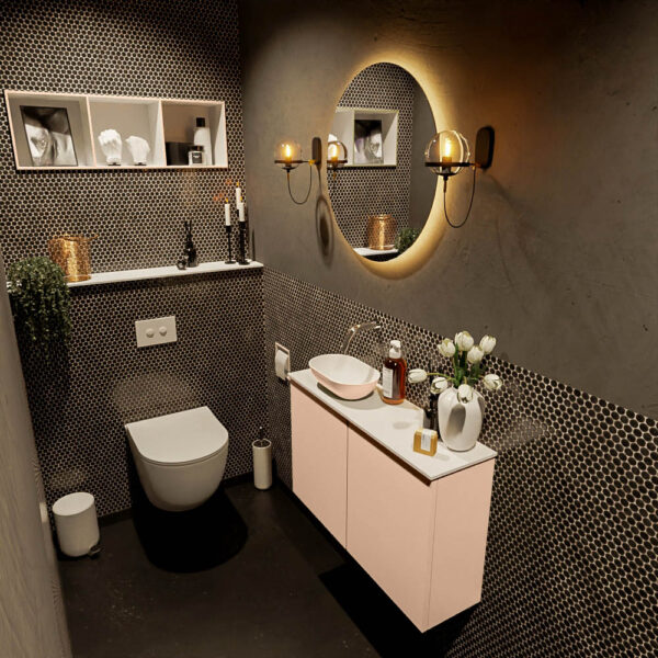 MONDIAZ FOWY toiletmeubel 80cm kleur rosee. Waskom positie links kleur rosee | talc. Zonder kraangat