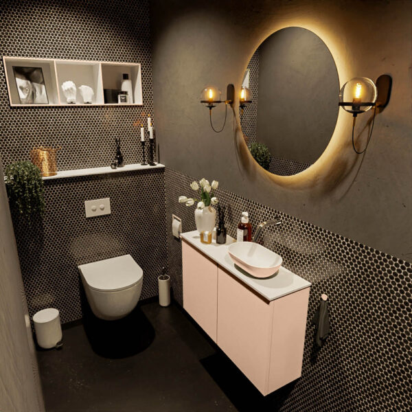 MONDIAZ FOWY toiletmeubel 80cm kleur rosee. Waskom positie rechts kleur rosee | talc. Zonder kraangat