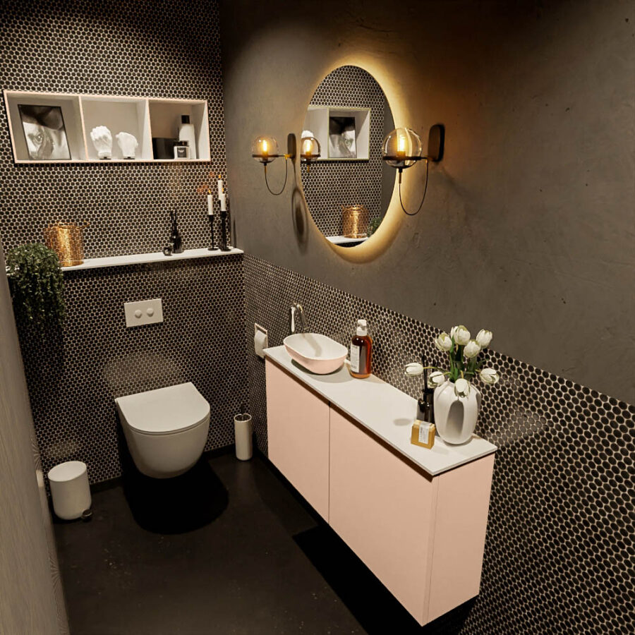 MONDIAZ FOWY toiletmeubel 100cm kleur rosee. Waskom positie links kleur rosee | talc. Met 1 kraangat