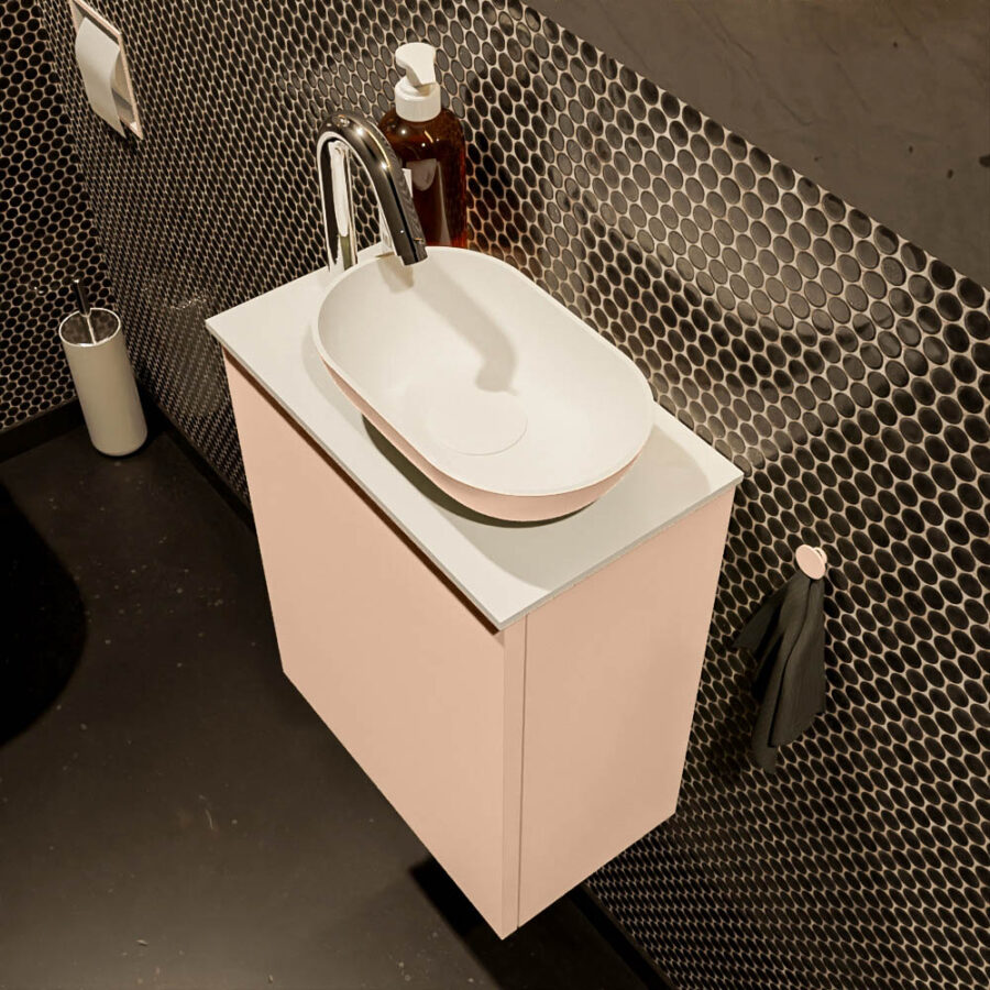 MONDIAZ FOWY toiletmeubel 40cm kleur rosee. Waskom positie rechts kleur rosee | talc. Met 1 kraangat - Afbeelding 3