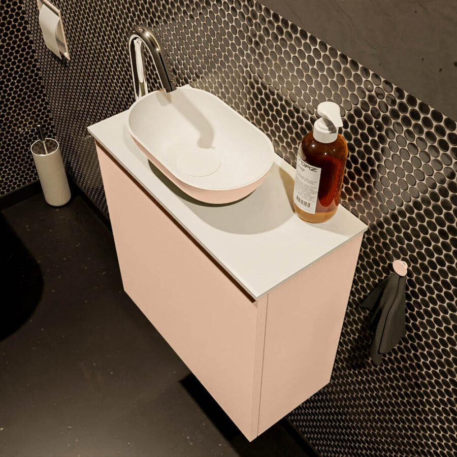 MONDIAZ FOWY toiletmeubel 50cm kleur rosee. Waskom positie links kleur rosee | talc. Met 1 kraangat - Afbeelding 3