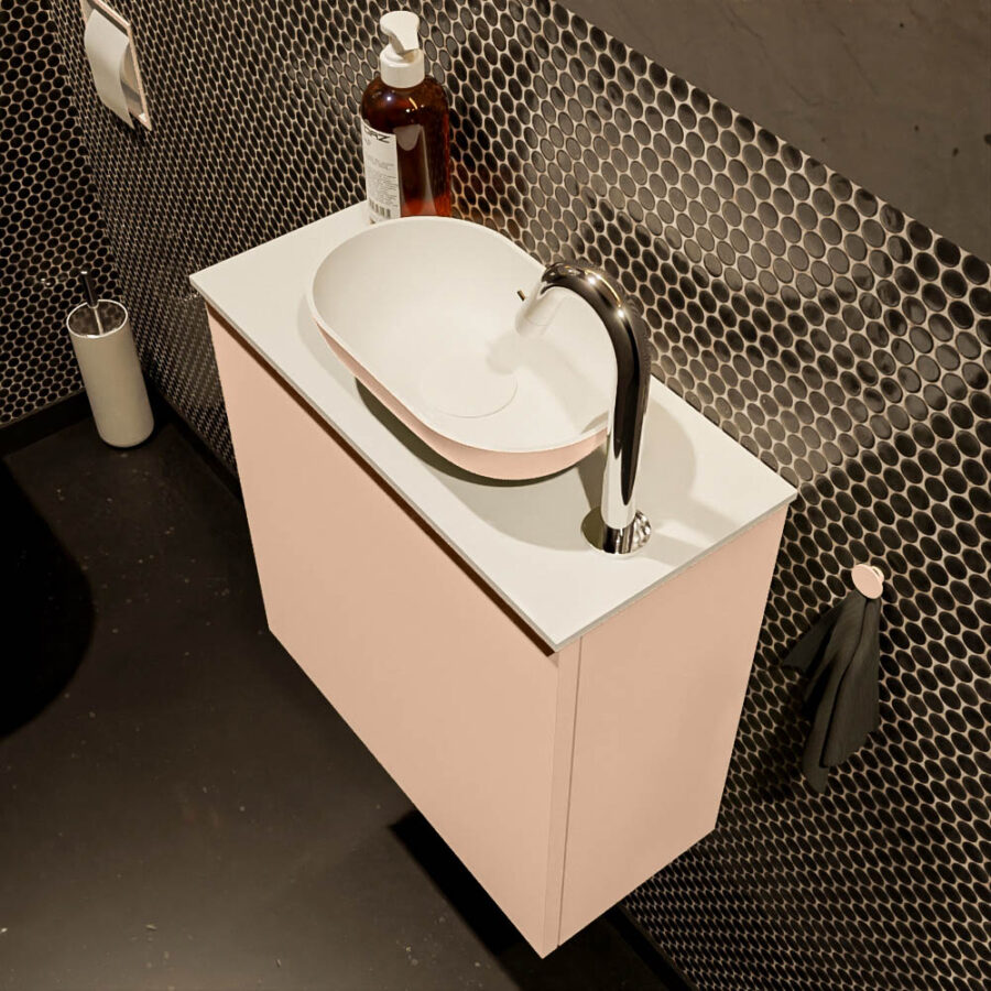 MONDIAZ FOWY toiletmeubel 50cm kleur rosee. Waskom positie rechts kleur rosee | talc. Met 1 kraangat - Afbeelding 3