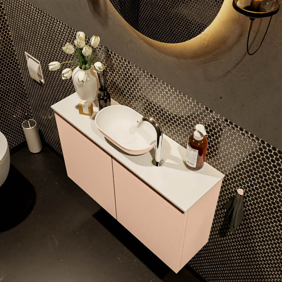 MONDIAZ FOWY toiletmeubel 80cm kleur rosee. Waskom positie midden kleur rosee | talc. Met 1 kraangat - Afbeelding 3
