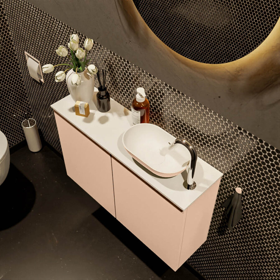 MONDIAZ FOWY toiletmeubel 80cm kleur rosee. Waskom positie rechts kleur rosee | talc. Met 1 kraangat - Afbeelding 3