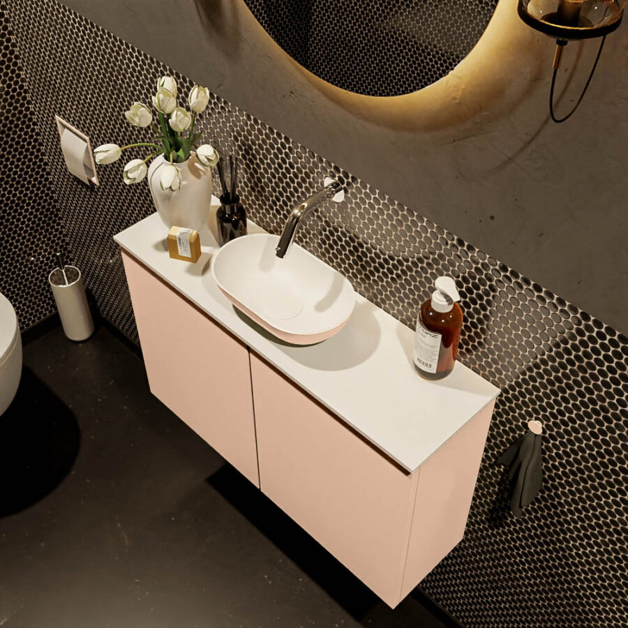 MONDIAZ FOWY toiletmeubel 80cm kleur rosee. Waskom positie midden kleur rosee | talc. Zonder kraangat - Afbeelding 3