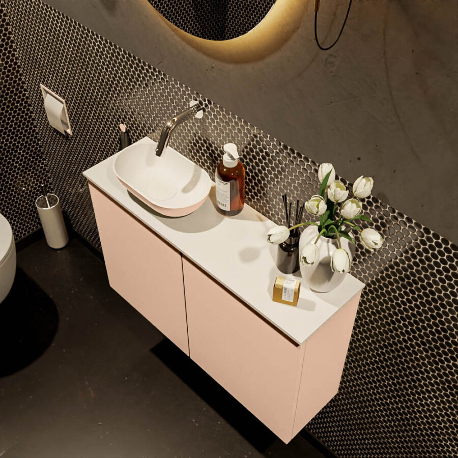 MONDIAZ FOWY toiletmeubel 80cm kleur rosee. Waskom positie links kleur rosee | talc. Zonder kraangat - Afbeelding 3