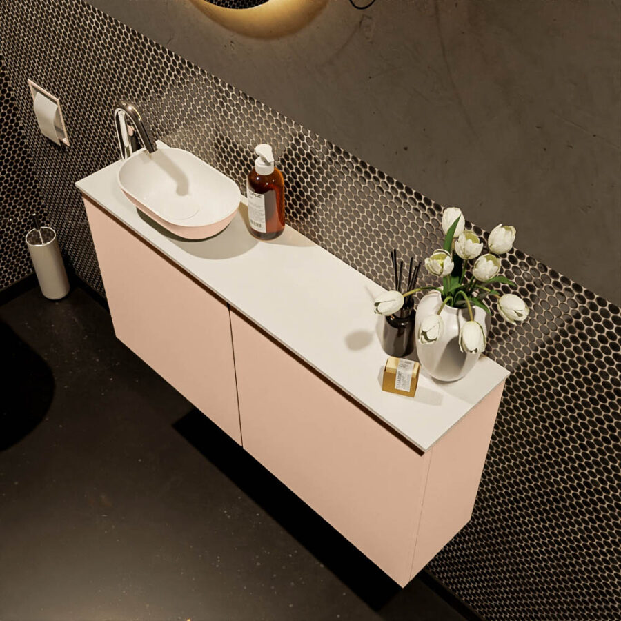 MONDIAZ FOWY toiletmeubel 100cm kleur rosee. Waskom positie links kleur rosee | talc. Met 1 kraangat - Afbeelding 3