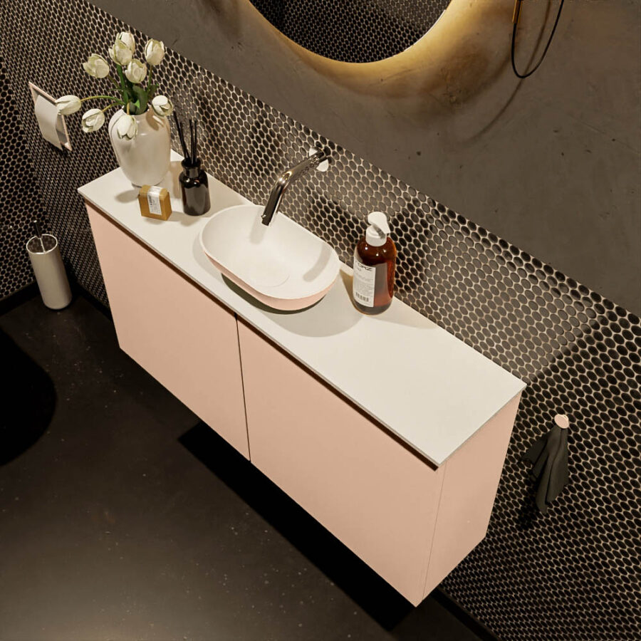 MONDIAZ FOWY toiletmeubel 100cm kleur rosee. Waskom positie midden kleur rosee | talc. Zonder kraangat - Afbeelding 3