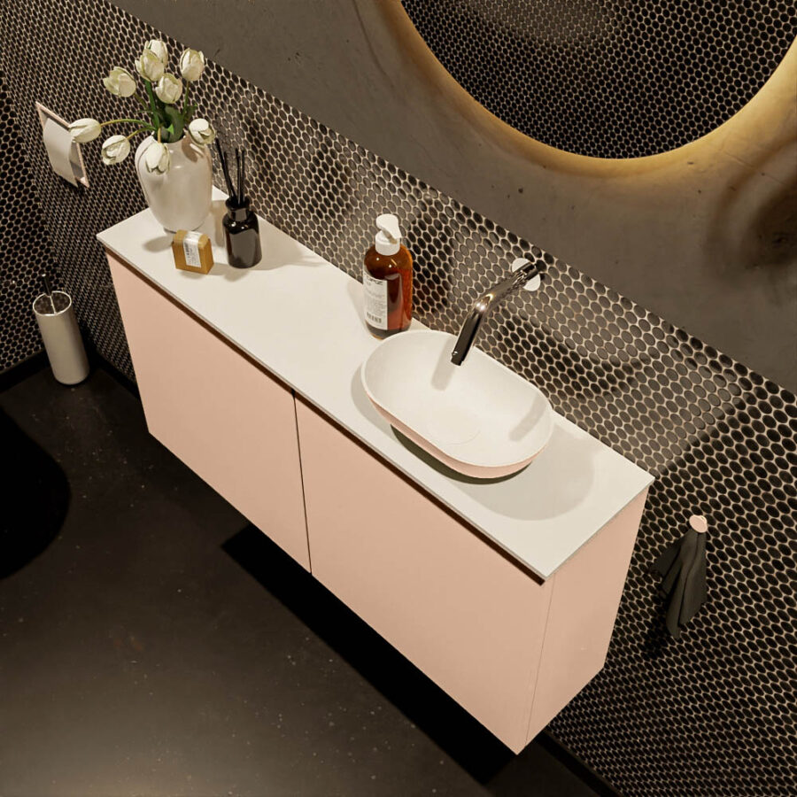 MONDIAZ FOWY toiletmeubel 100cm kleur rosee. Waskom positie rechts kleur rosee | talc. Zonder kraangat - Afbeelding 3