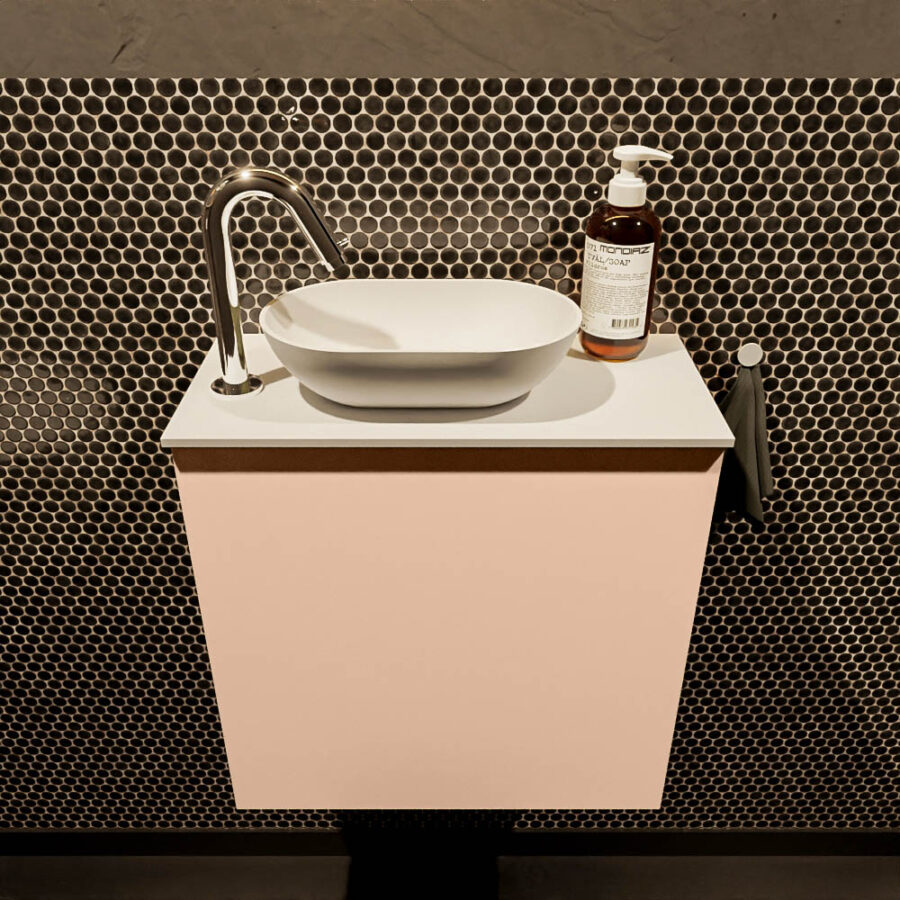 MONDIAZ FOWY toiletmeubel 50cm kleur rosee. Waskom positie links kleur talc | talc. Met 1 kraangat - Afbeelding 2