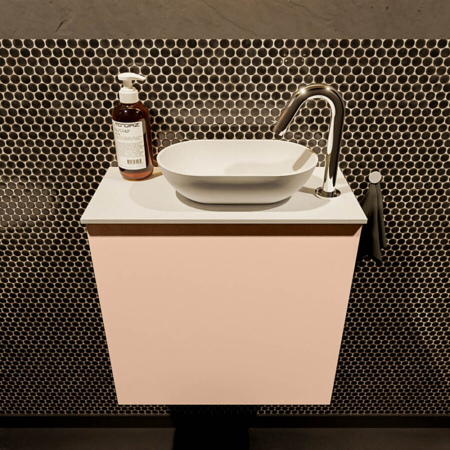 MONDIAZ FOWY toiletmeubel 50cm kleur rosee. Waskom positie rechts kleur talc | talc. Met 1 kraangat - Afbeelding 2