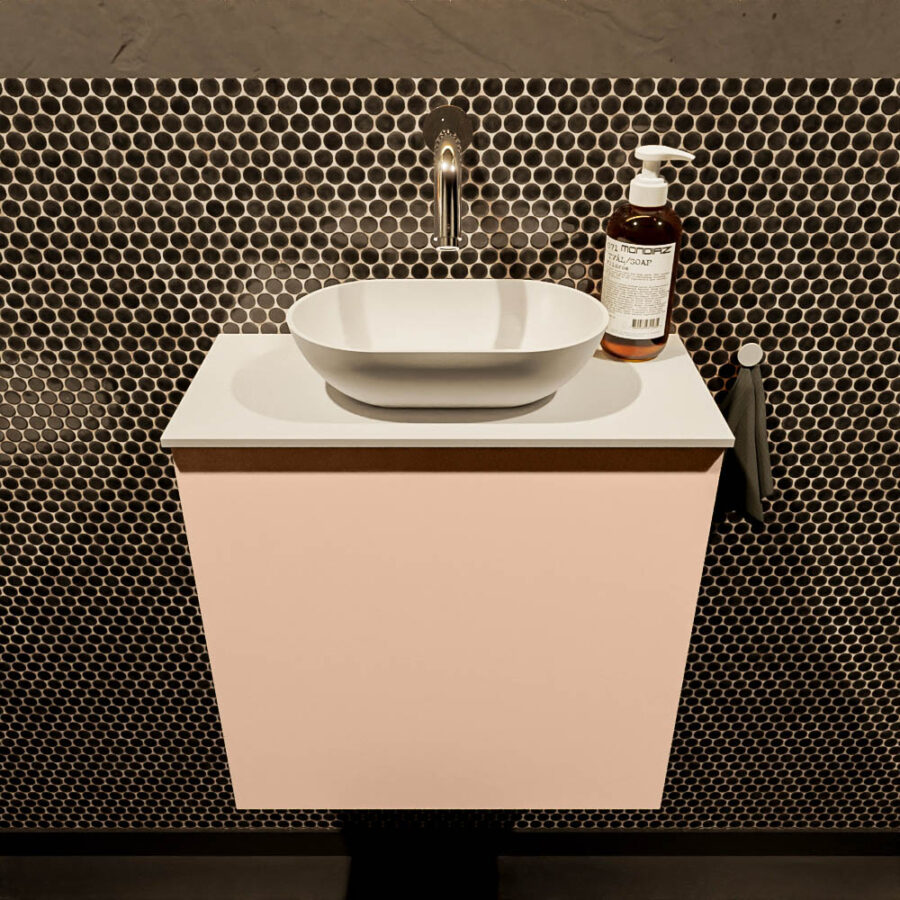 MONDIAZ FOWY toiletmeubel 50cm kleur rosee. Waskom positie midden kleur talc | talc. Zonder kraangat - Afbeelding 2