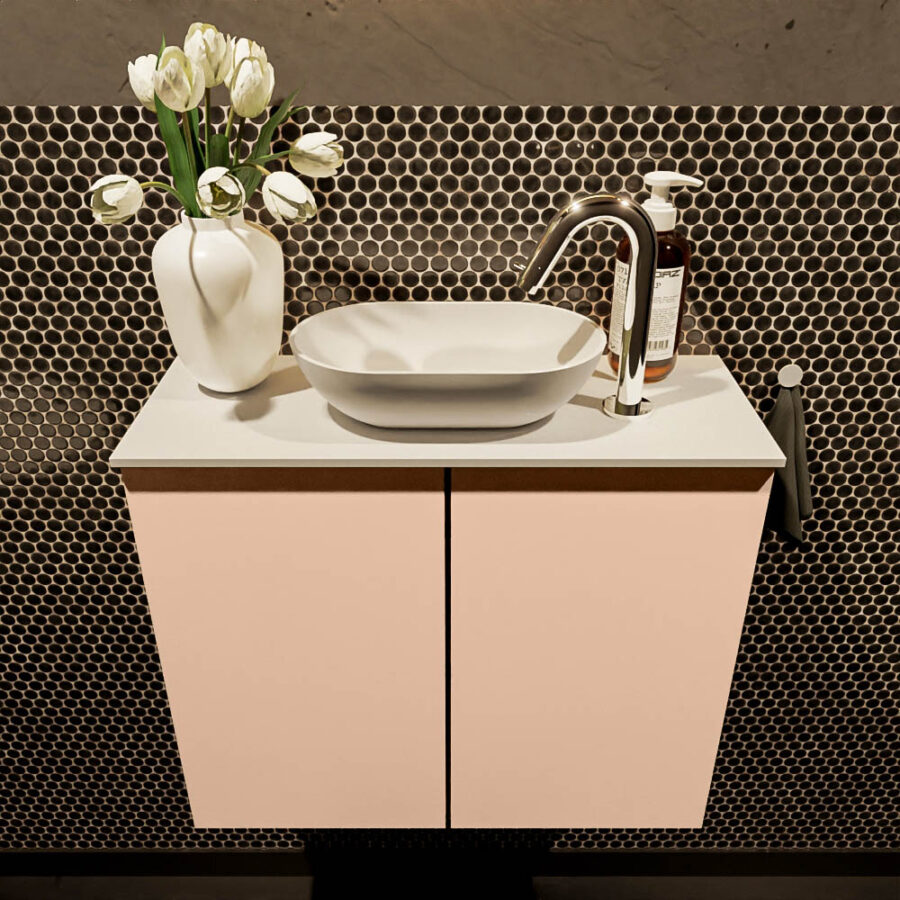 MONDIAZ FOWY toiletmeubel 60cm kleur rosee. Waskom positie midden kleur talc | talc. Met 1 kraangat - Afbeelding 2