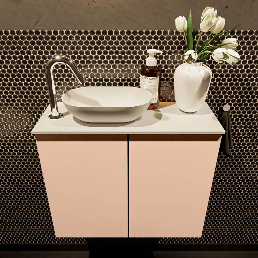 MONDIAZ FOWY toiletmeubel 60cm kleur rosee. Waskom positie links kleur talc | talc. Met 1 kraangat - Afbeelding 2