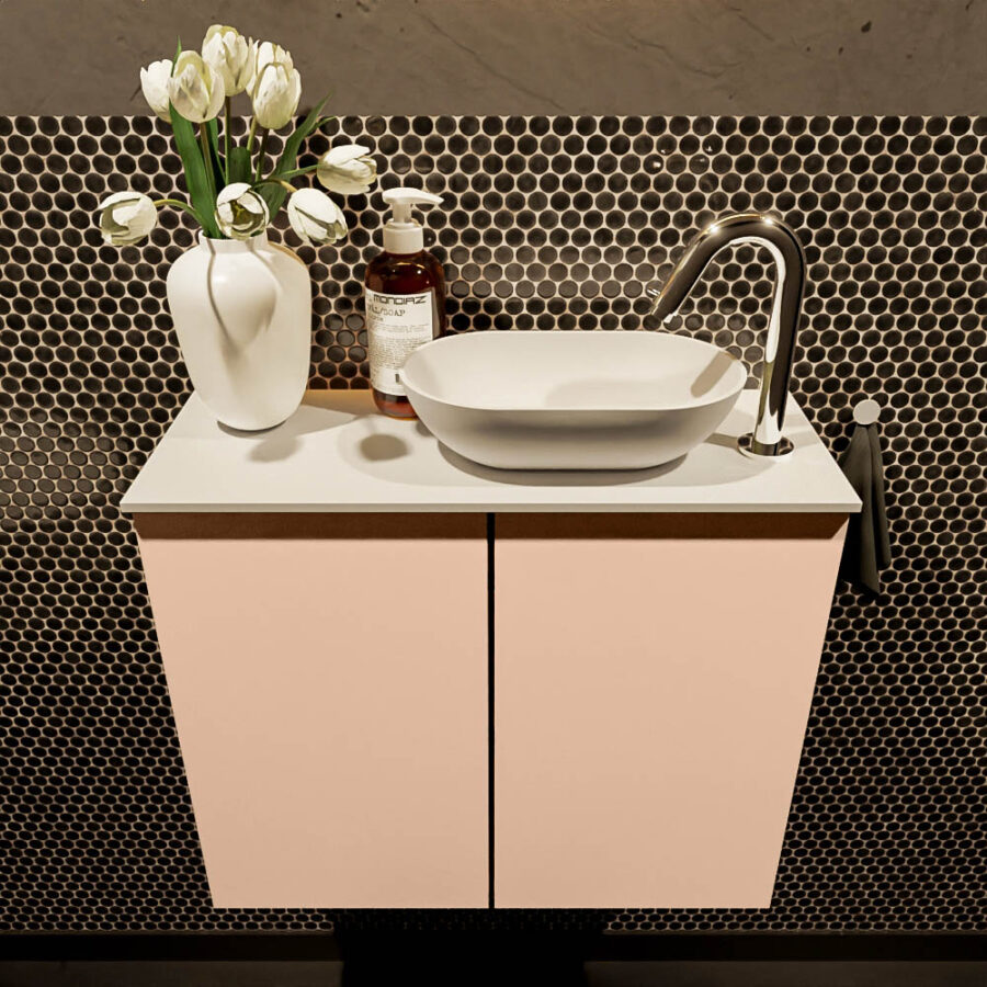 MONDIAZ FOWY toiletmeubel 60cm kleur rosee. Waskom positie rechts kleur talc | talc. Met 1 kraangat - Afbeelding 2