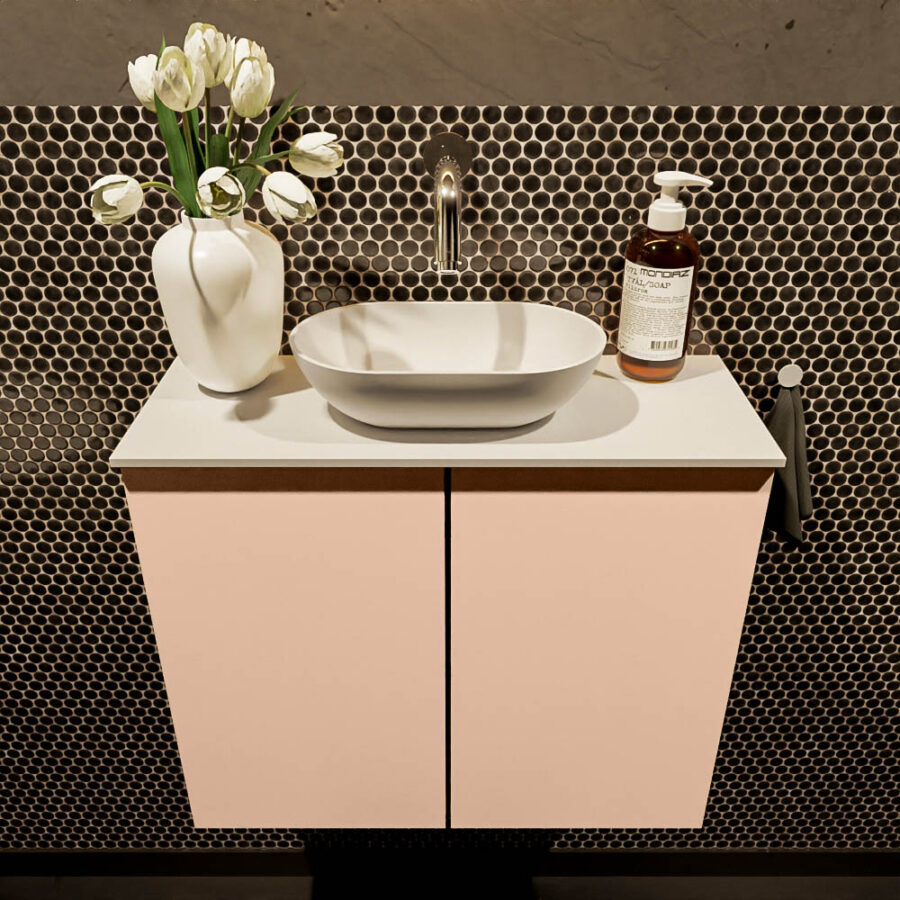 MONDIAZ FOWY toiletmeubel 60cm kleur rosee. Waskom positie midden kleur talc | talc. Zonder kraangat - Afbeelding 2