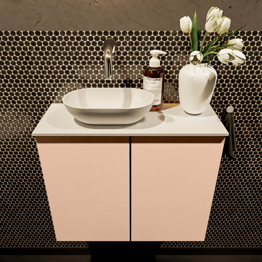 MONDIAZ FOWY toiletmeubel 60cm kleur rosee. Waskom positie links kleur talc | talc. Zonder kraangat - Afbeelding 2