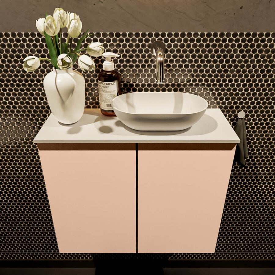 MONDIAZ FOWY toiletmeubel 60cm kleur rosee. Waskom positie rechts kleur talc | talc. Zonder kraangat - Afbeelding 2