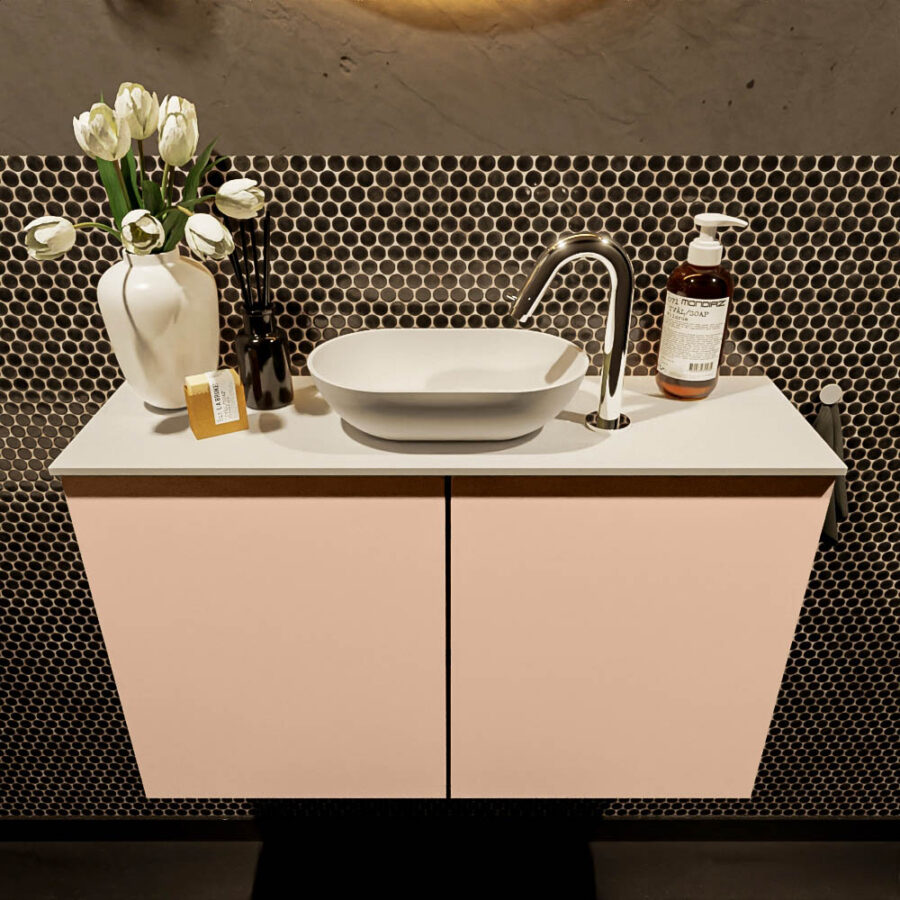 MONDIAZ FOWY toiletmeubel 80cm kleur rosee. Waskom positie midden kleur talc | talc. Met 1 kraangat - Afbeelding 2