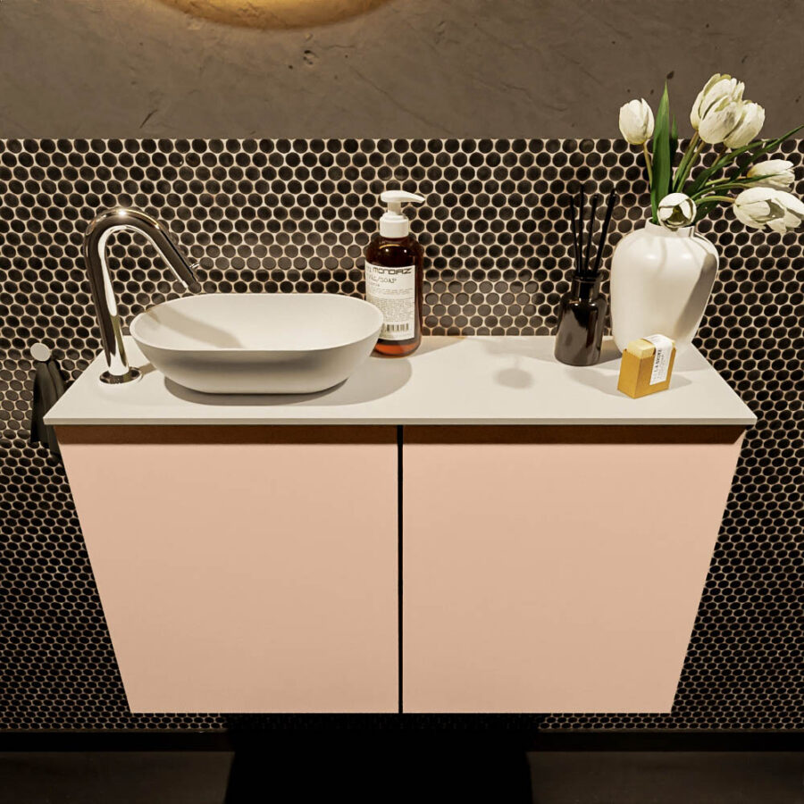 MONDIAZ FOWY toiletmeubel 80cm kleur rosee. Waskom positie links kleur talc | talc. Met 1 kraangat - Afbeelding 2