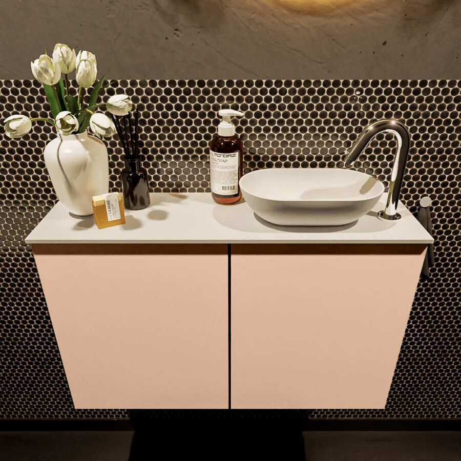 MONDIAZ FOWY toiletmeubel 80cm kleur rosee. Waskom positie rechts kleur talc | talc. Met 1 kraangat - Afbeelding 2