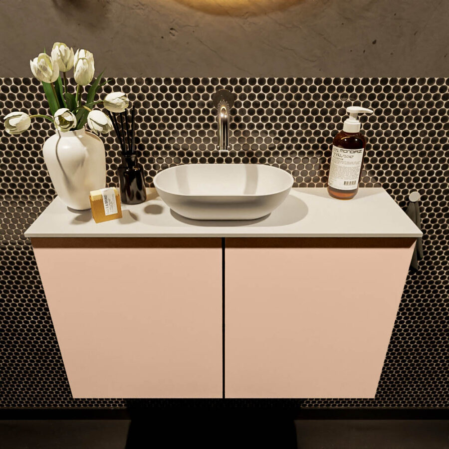 MONDIAZ FOWY toiletmeubel 80cm kleur rosee. Waskom positie midden kleur talc | talc. Zonder kraangat - Afbeelding 2