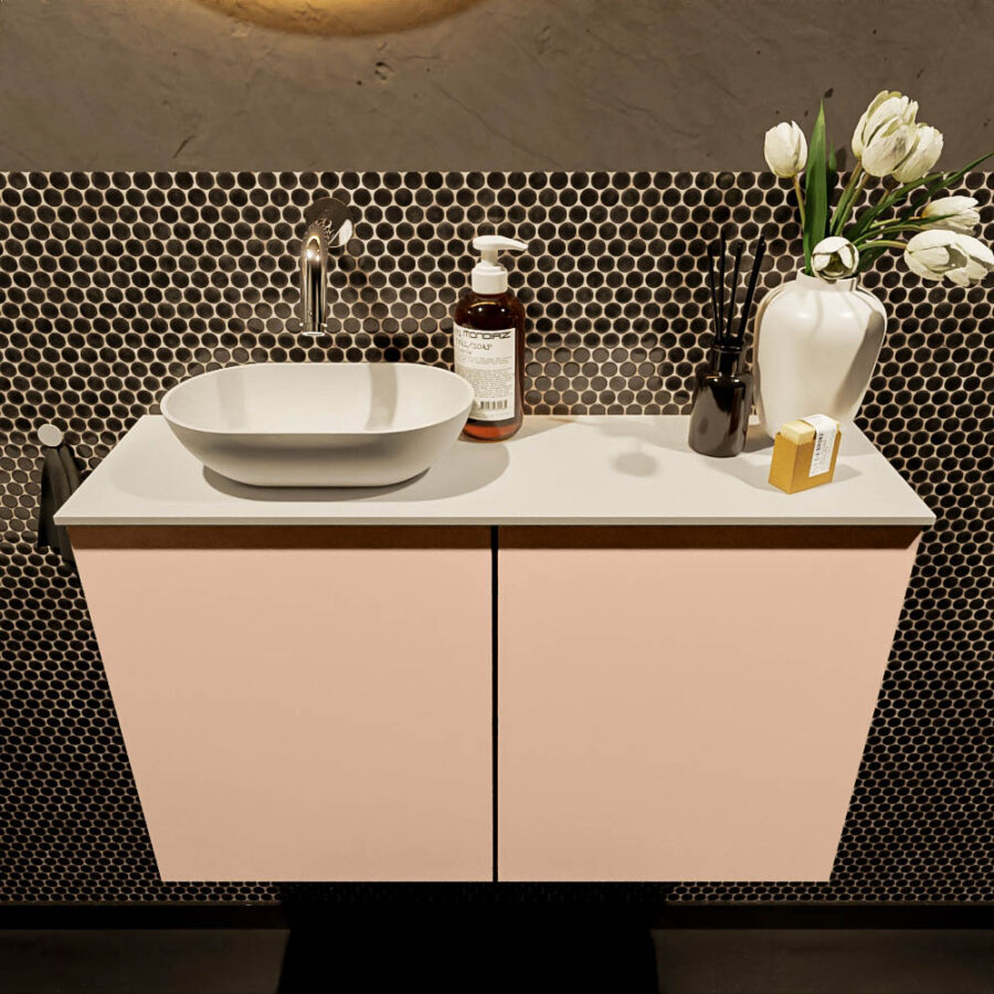 MONDIAZ FOWY toiletmeubel 80cm kleur rosee. Waskom positie links kleur talc | talc. Zonder kraangat - Afbeelding 2