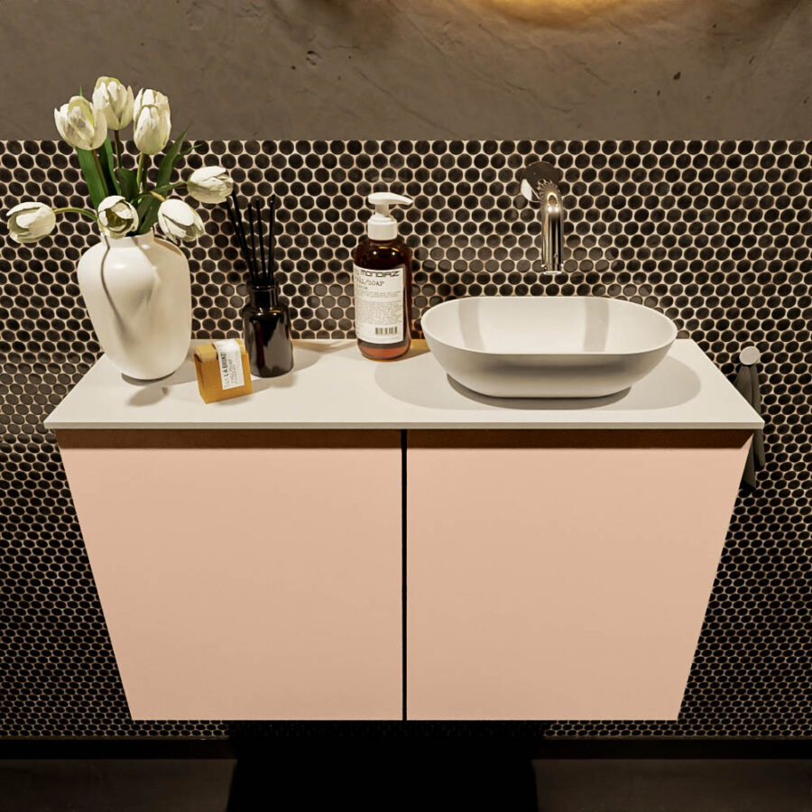 MONDIAZ FOWY toiletmeubel 80cm kleur rosee. Waskom positie rechts kleur talc | talc. Zonder kraangat - Afbeelding 2
