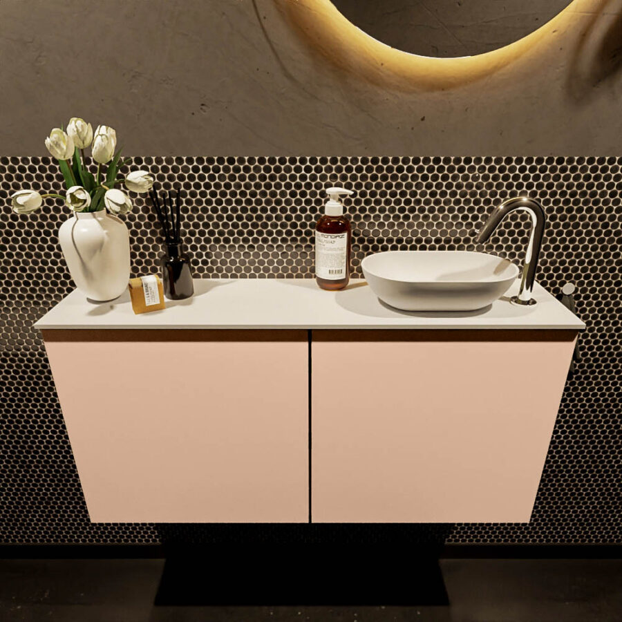 MONDIAZ FOWY toiletmeubel 100cm kleur rosee. Waskom positie rechts kleur talc | talc. Met 1 kraangat - Afbeelding 2