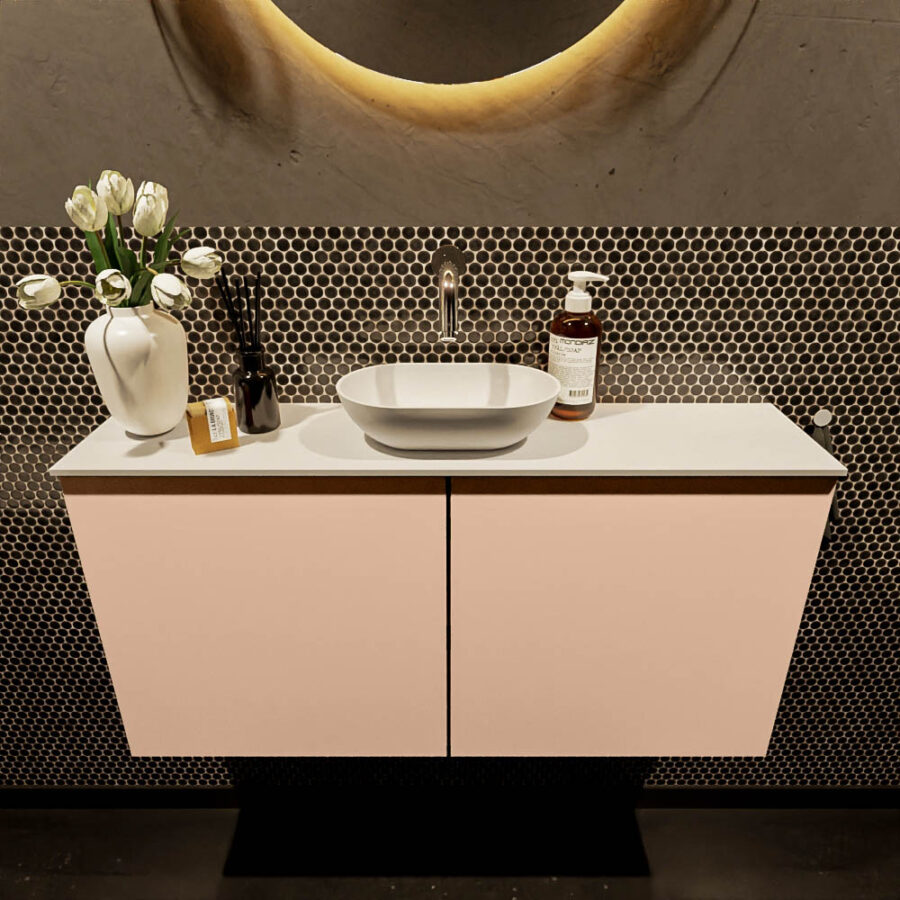 MONDIAZ FOWY toiletmeubel 100cm kleur rosee. Waskom positie midden kleur talc | talc. Zonder kraangat - Afbeelding 2