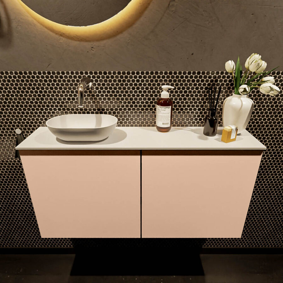 MONDIAZ FOWY toiletmeubel 100cm kleur rosee. Waskom positie links kleur talc | talc. Zonder kraangat - Afbeelding 2